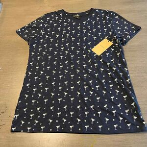 Halogen Womens T Shirt ‎ MD Navy Blue Cocktail Glass Print Polka Dots NWT